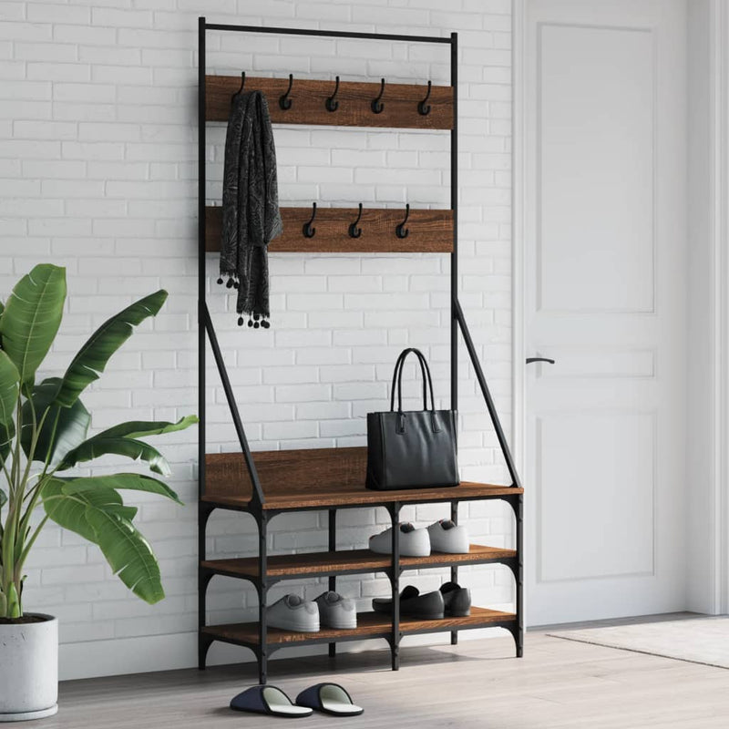 Load image into Gallery viewer, Vidaxl kledingrek met schoenenrek 90x34x184 cm bruin eikenkleur
