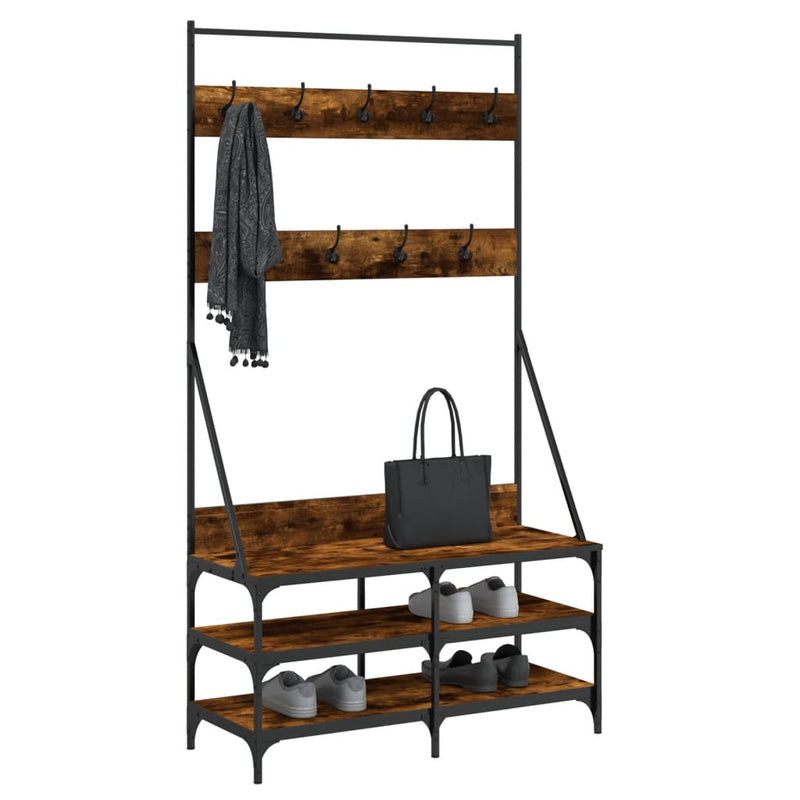Load image into Gallery viewer, Vidaxl kledingrek met schoenenrek 100x40x184 cm gerookt eikenkleurig
