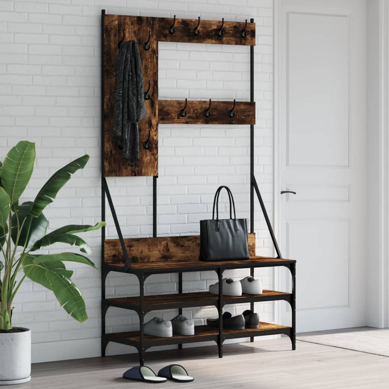 Load image into Gallery viewer, Vidaxl kledingrek met schoenenrek 100x40x184 cm gerookt eikenkleurig
