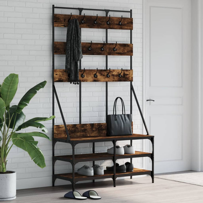 Load image into Gallery viewer, Vidaxl kledingrek met schoenenrek 100x40x184 cm gerookt eikenkleurig
