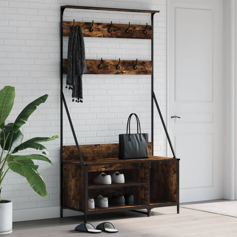 Load image into Gallery viewer, Vidaxl kledingrek met schoenenrek 100x41x184 cm gerookt eikenkleurig
