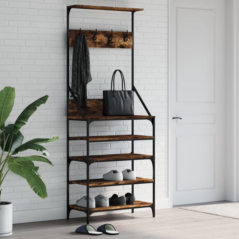 Load image into Gallery viewer, Vidaxl kledingrek met schoenenrek 70x34x184 cm gerookt eikenkleurig
