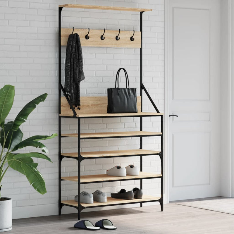 Load image into Gallery viewer, Vidaxl kledingrek met schoenenrek 90x34x184 cm sonoma eikenkleurig

