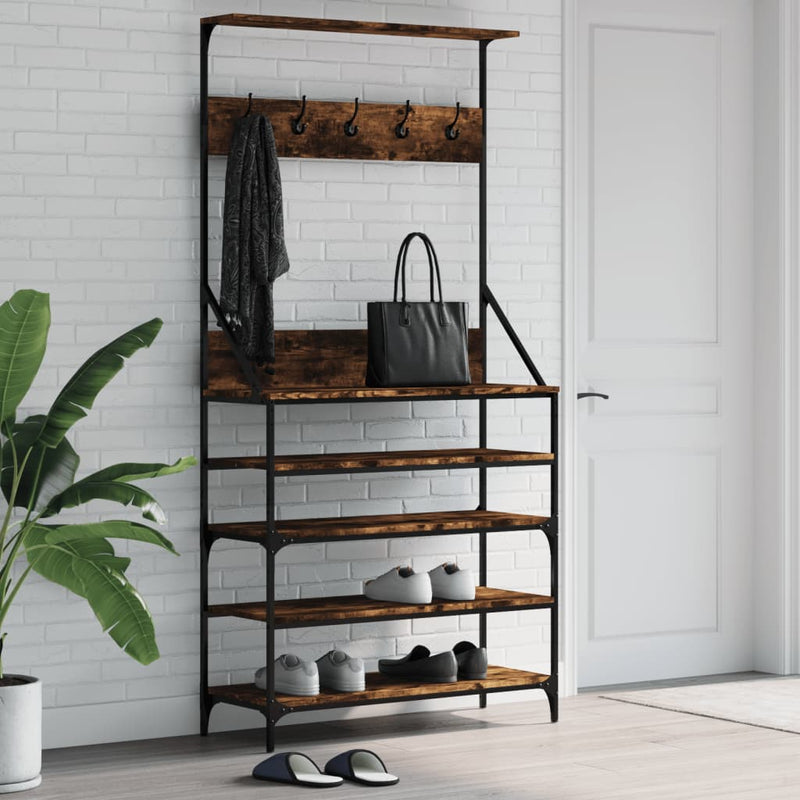 Load image into Gallery viewer, Vidaxl kledingrek met schoenenrek 90x34x184 cm gerookt eikenkleurig
