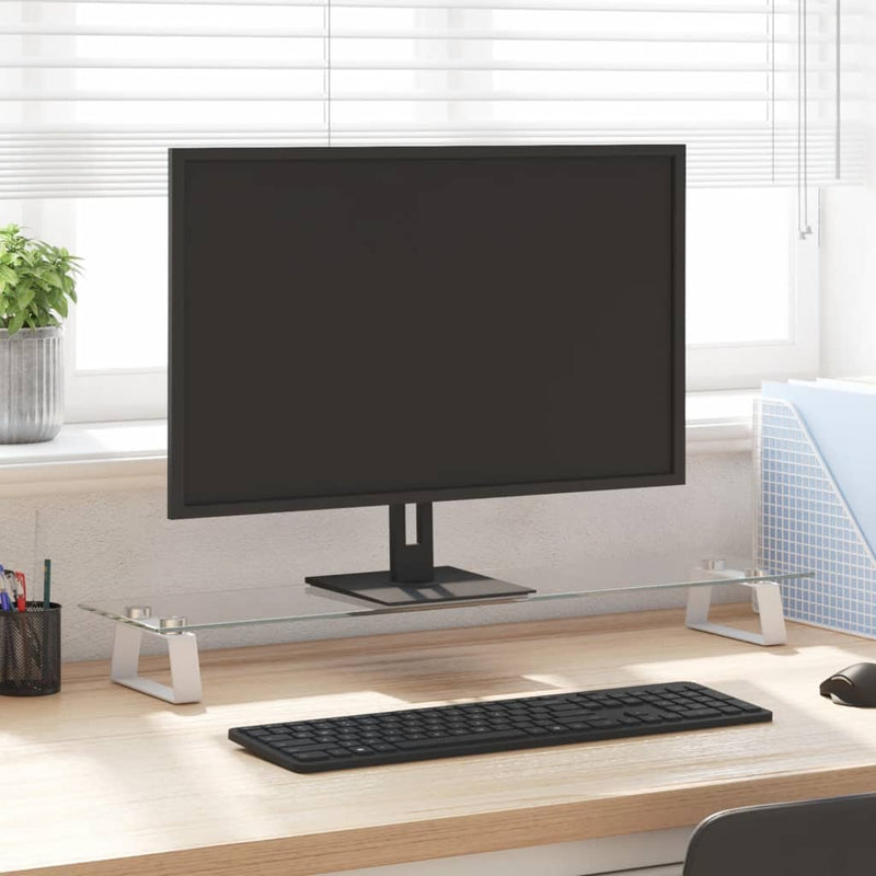 Load image into Gallery viewer, Vidaxl monitorstandaard 80x20x8 cm gehard glas en metaal wit
