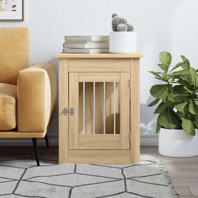 Afbeelding laden in galerijviewer, Vidaxl hondenbench 55 x 80 x 68 cm bewerkt hout sonoma eikenkleurig
