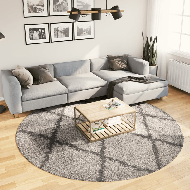 Load image into Gallery viewer, Vidaxl vloerkleed pamplona shaggy hoogpolig ø 240 cm beige antraciet
