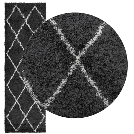 Vidaxl vloerkleed pamplona shaggy hoogpolig 80x250 cm zwart en crème