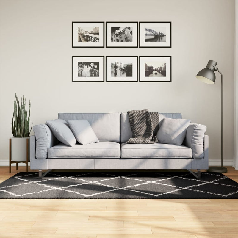 Load image into Gallery viewer, Vidaxl vloerkleed pamplona shaggy hoogpolig 100x200 cm zwart en crème
