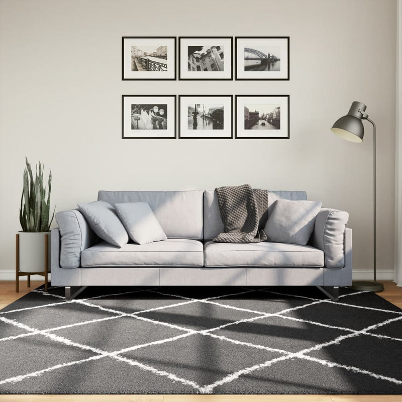 Load image into Gallery viewer, Vidaxl vloerkleed shaggy hoogpolig modern 200x200 cm zwart en crème
