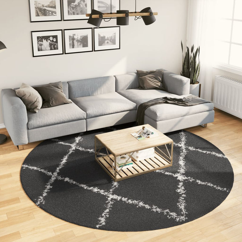 Load image into Gallery viewer, Vidaxl vloerkleed pamplona shaggy hoogpolig ø 240 cm zwart en crème

