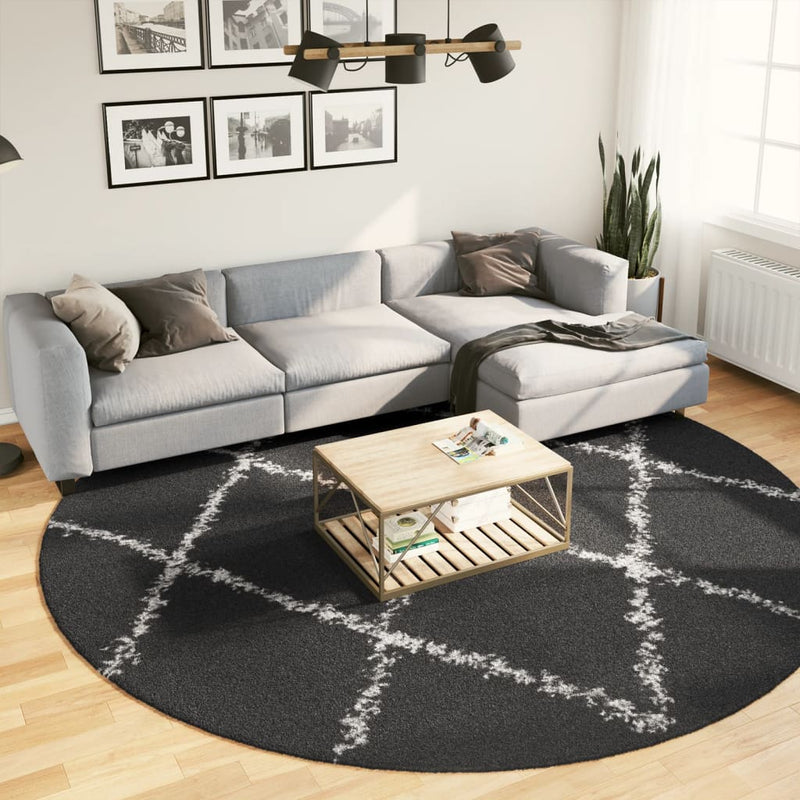 Afbeelding laden in galerijviewer, Vidaxl vloerkleed pamplona shaggy hoogpolig ø 280 cm zwart en crème
