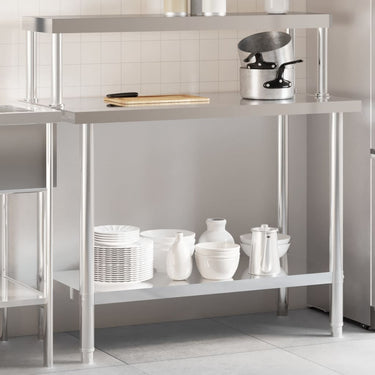 Vidaxl keukenwerktafel met bovenschap 110x55x120 cm roestvrij staal