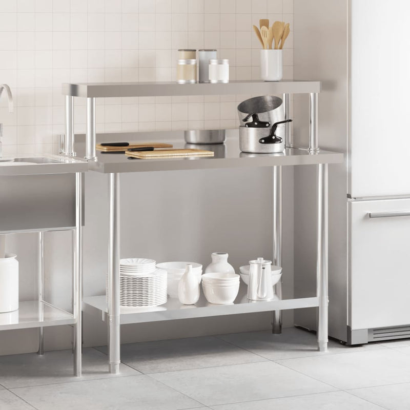Afbeelding laden in galerijviewer, Vidaxl keukenwerktafel met bovenschap 110x55x120 cm roestvrij staal
