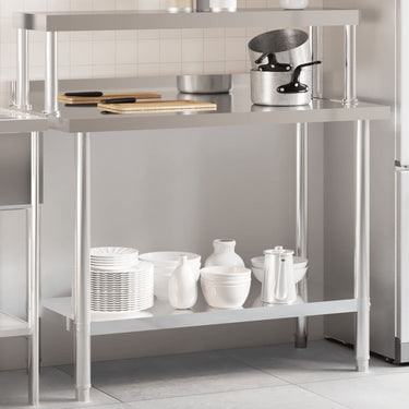 Vidaxl keukenwerktafel met bovenschap 110x55x120 cm roestvrij staal