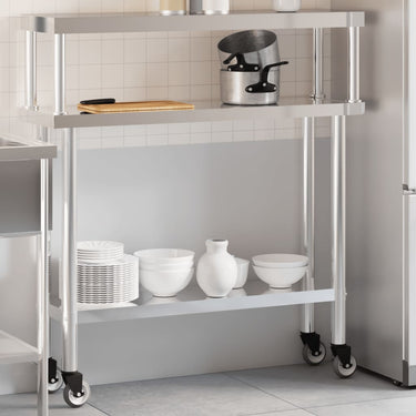 Vidaxl keukenwerktafel met bovenschap 110x30x120 cm roestvrij staal