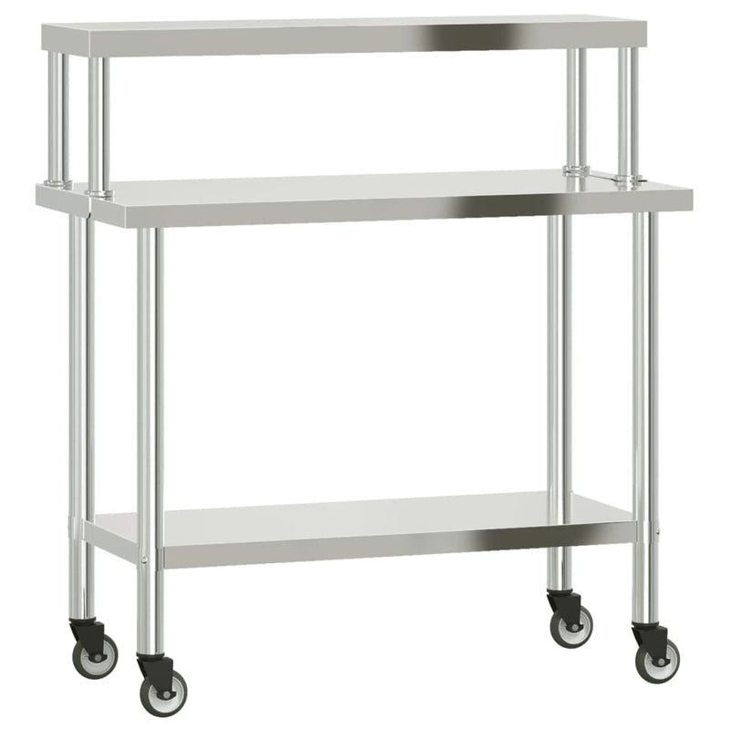 Load image into Gallery viewer, Vidaxl keukenwerktafel met bovenschap 110x55x120 cm roestvrij staal
