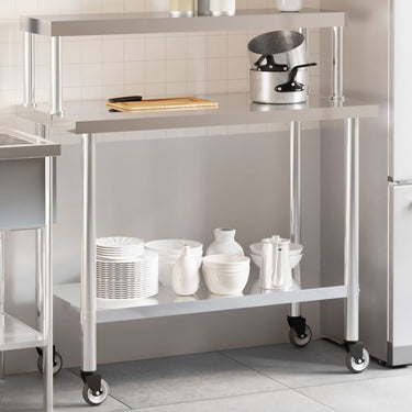 Vidaxl keukenwerktafel met bovenschap 110x55x120 cm roestvrij staal