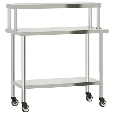 Vidaxl keukenwerktafel met bovenschap 110x55x120 cm roestvrij staal