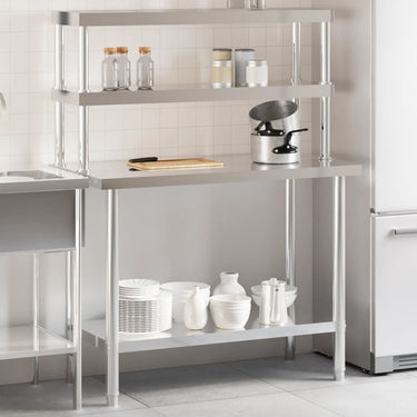 Vidaxl keukenwerktafel met bovenschap 110x55x150 cm roestvrij staal