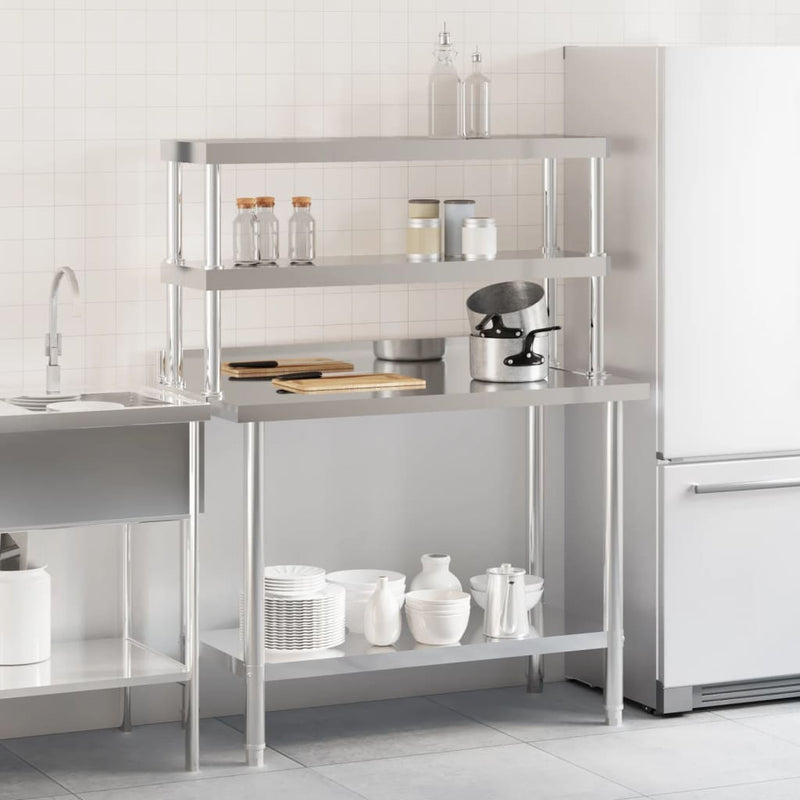 Load image into Gallery viewer, Vidaxl keukenwerktafel met bovenschap 110x55x150 cm roestvrij staal
