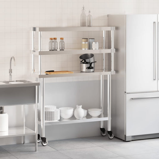 Vidaxl keukenwerktafel met bovenschap 110x30x150 cm roestvrij staal
