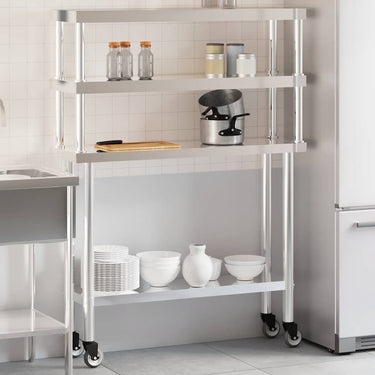 Vidaxl keukenwerktafel met bovenschap 110x30x150 cm roestvrij staal