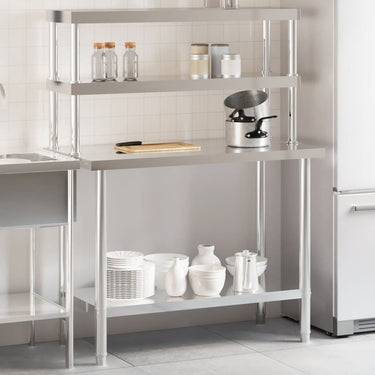 Vidaxl keukenwerktafel met bovenschap 110x55x150 cm roestvrij staal