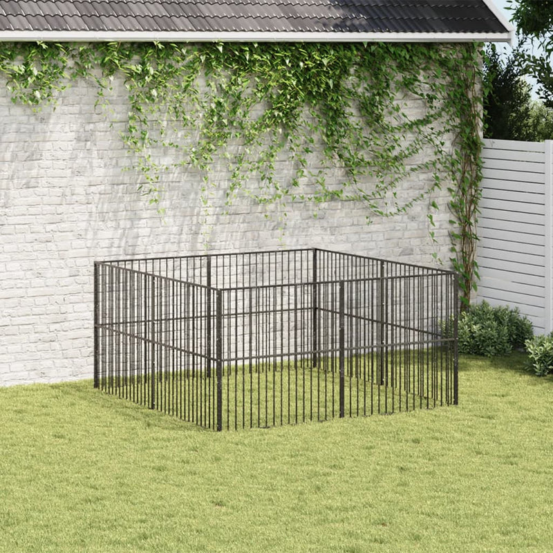 Load image into Gallery viewer, Vidaxl hondenkennel 8 panelen gepoedercoat staal zwart
