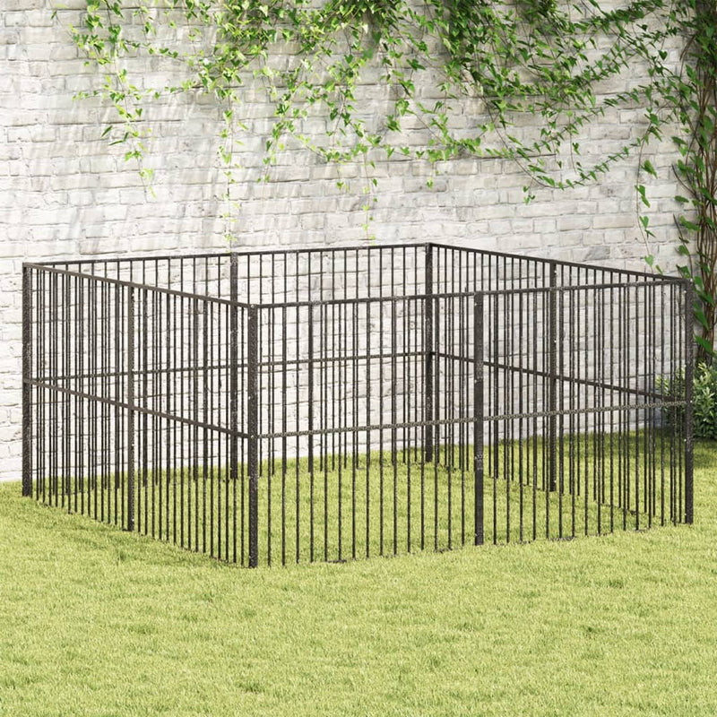 Load image into Gallery viewer, Vidaxl hondenkennel 8 panelen gepoedercoat staal zwart
