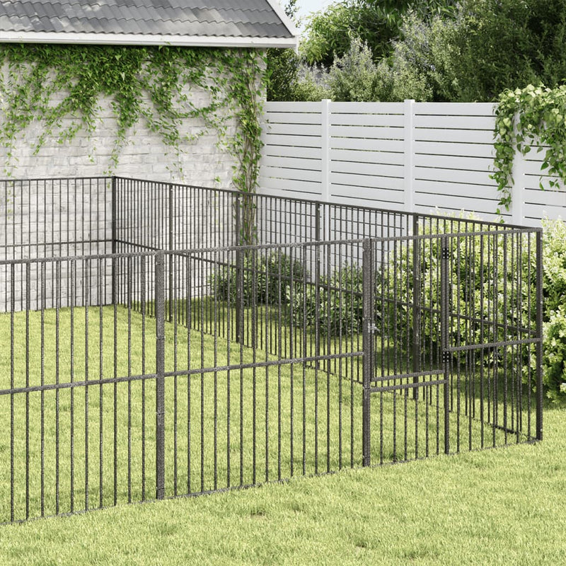 Load image into Gallery viewer, VidaXL Hondenkennel 20 panelen gepoedercoat staal zwart
