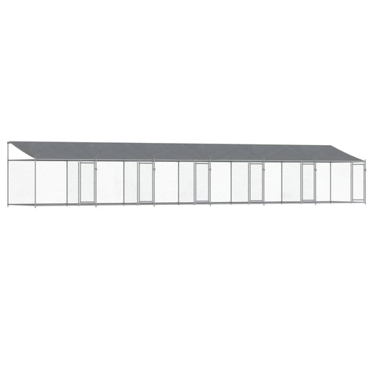 VidaXL Hondenhok met dak en deuren 12x2x2 m gegalvaniseerd staal grijs