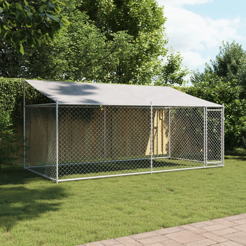Load image into Gallery viewer, VidaXL Hondenhok met dak en deur 4x2x2 m gegalvaniseerd staal grijs

