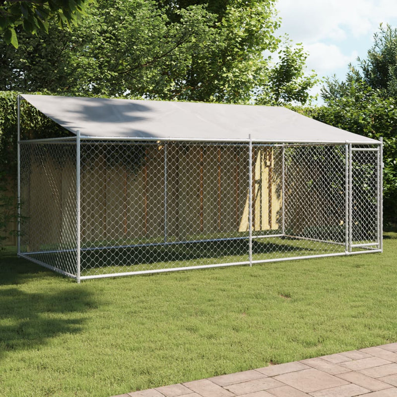 Load image into Gallery viewer, VidaXL Hondenhok met dak en deur 4x2x2 m gegalvaniseerd staal grijs
