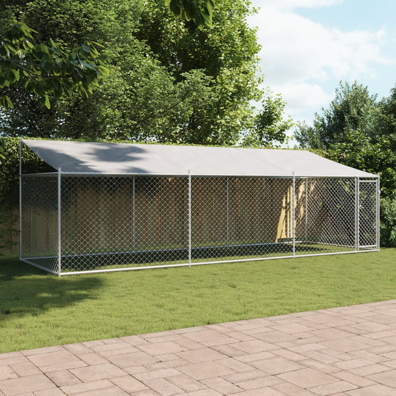 Load image into Gallery viewer, VidaXL Hondenhok met dak en deur 6x2x2 m gegalvaniseerd staal grijs

