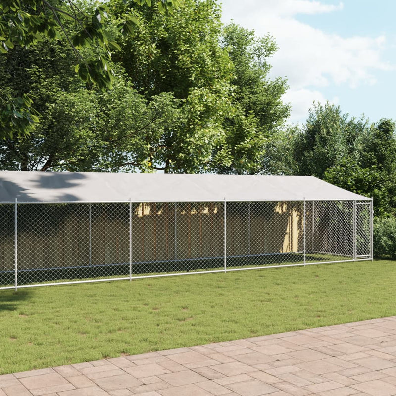 Load image into Gallery viewer, VidaXL Hondenhok met dak en deur 10x2x2 m gegalvaniseerd staal grijs
