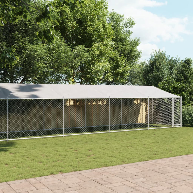 Load image into Gallery viewer, VidaXL Hondenhok met dak en deur 12x2x2 m gegalvaniseerd staal grijs
