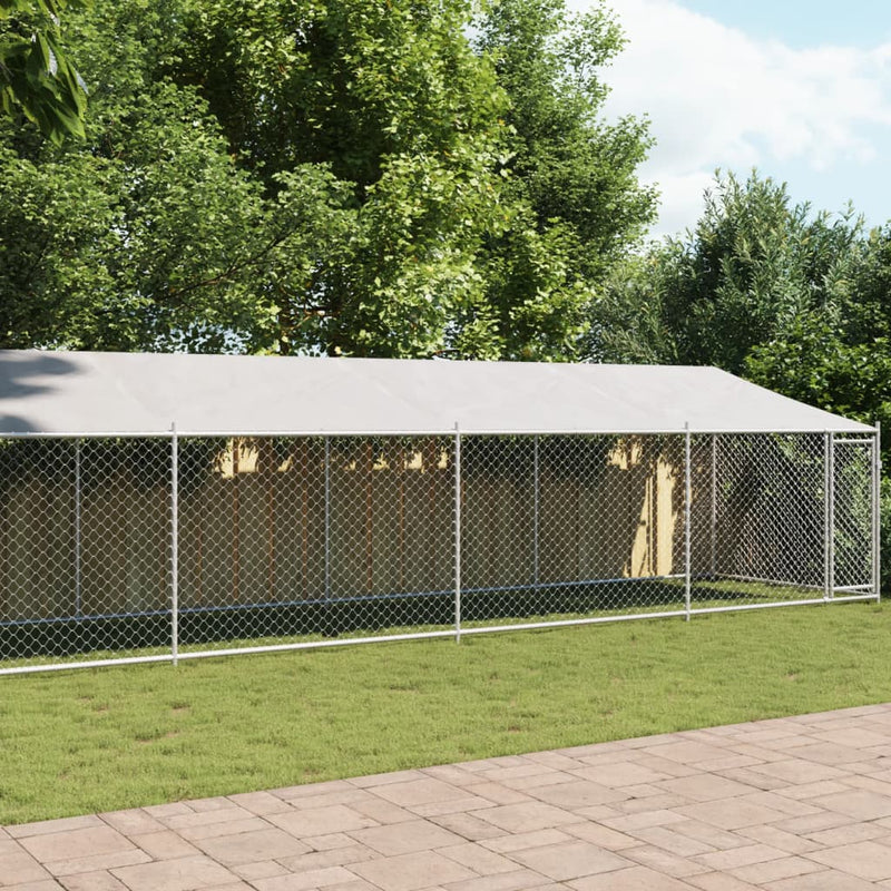 Load image into Gallery viewer, VidaXL Hondenhok met dak en deur 12x2x2 m gegalvaniseerd staal grijs
