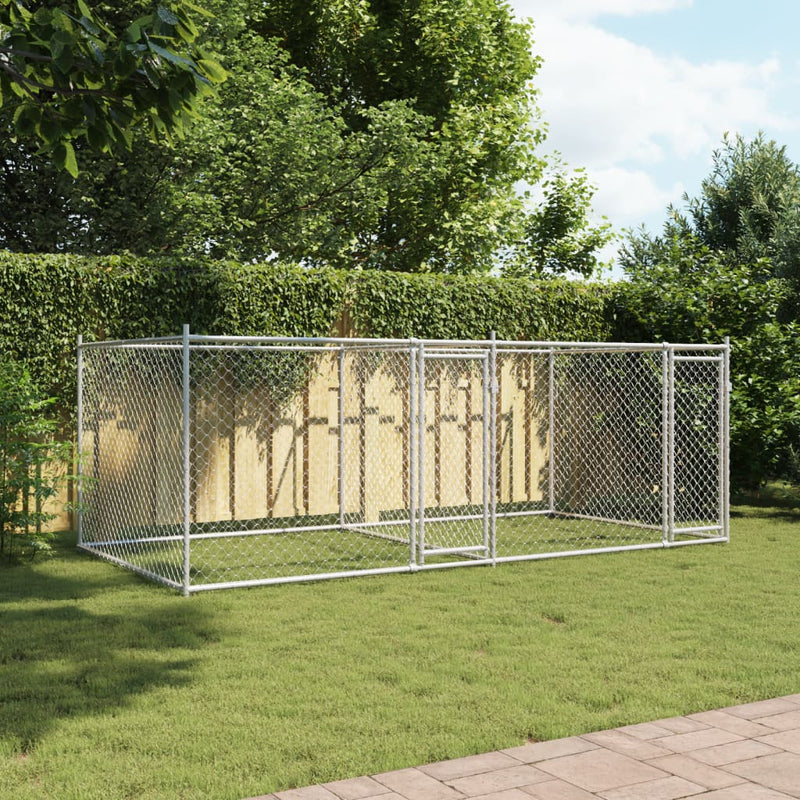 Load image into Gallery viewer, VidaXL Hondenhok met deuren 4x2x1,5 m gegalvaniseerd staal grijs
