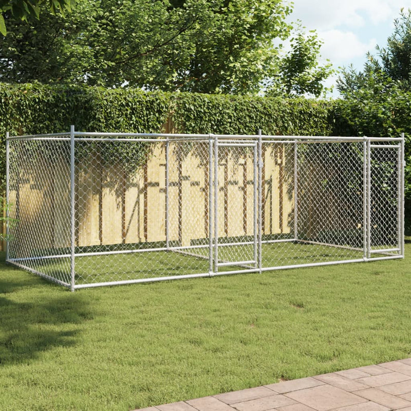 Load image into Gallery viewer, VidaXL Hondenhok met deuren 4x2x1,5 m gegalvaniseerd staal grijs
