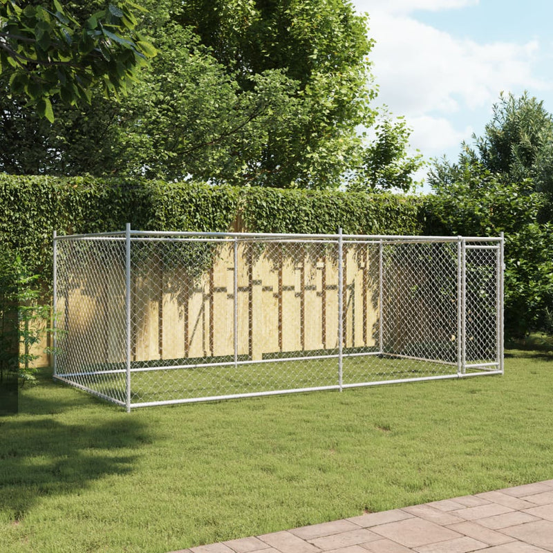 Load image into Gallery viewer, VidaXL Hondenhok met deur 4x2x1,5 m gegalvaniseerd staal grijs
