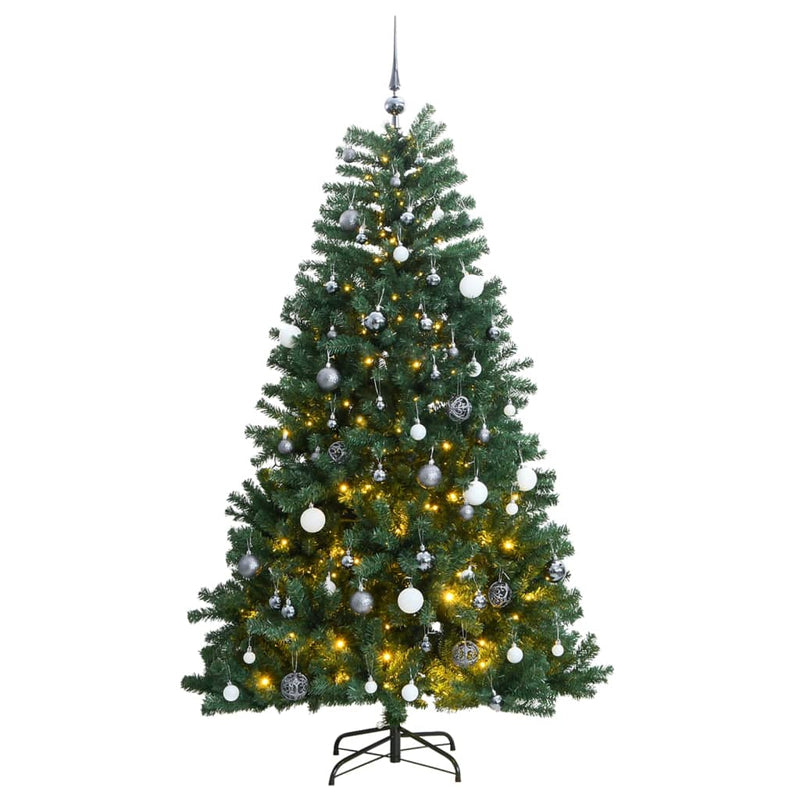 Load image into Gallery viewer, Vidaxl kunstkerstboom met scharnieren 300 led's en kerstballen 180 cm
