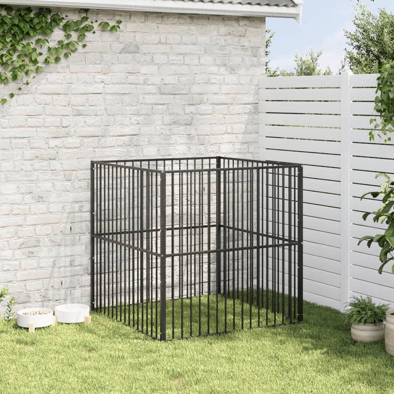 Load image into Gallery viewer, Vidaxl hondenkennel 4 panelen gepoedercoat staal zwart
