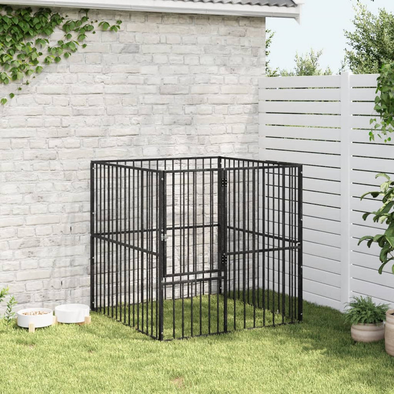 Load image into Gallery viewer, Vidaxl hondenkennel 4 panelen gepoedercoat staal zwart
