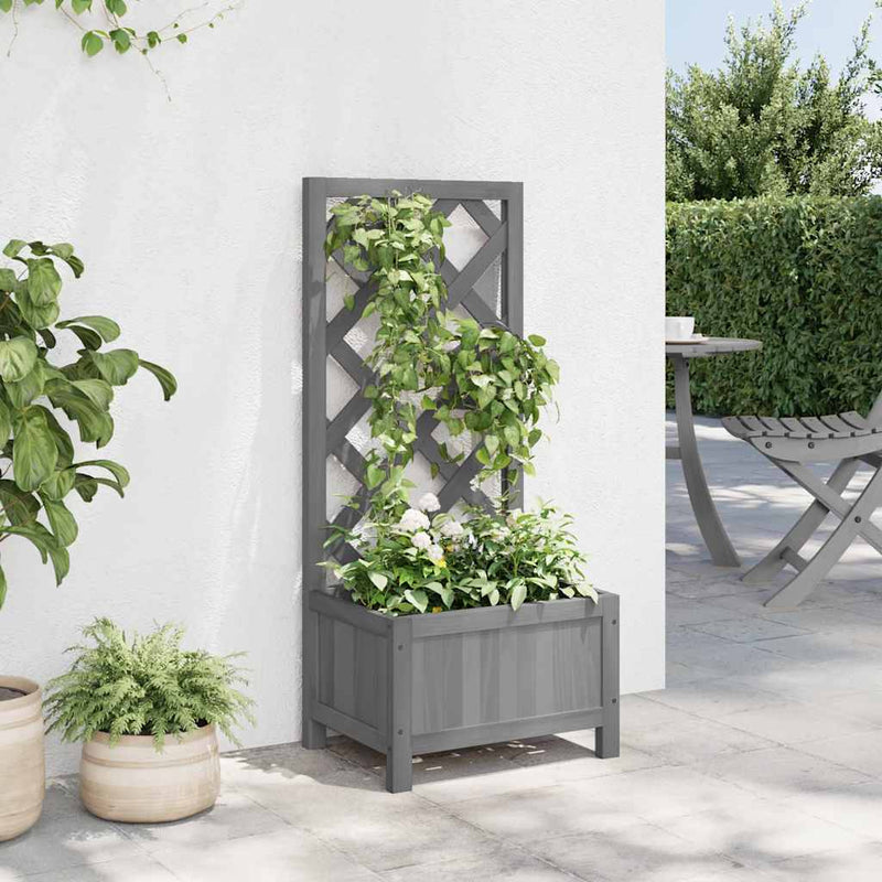 Load image into Gallery viewer, Vidaxl plantenbak met latwerk massief vurenhout grijs
