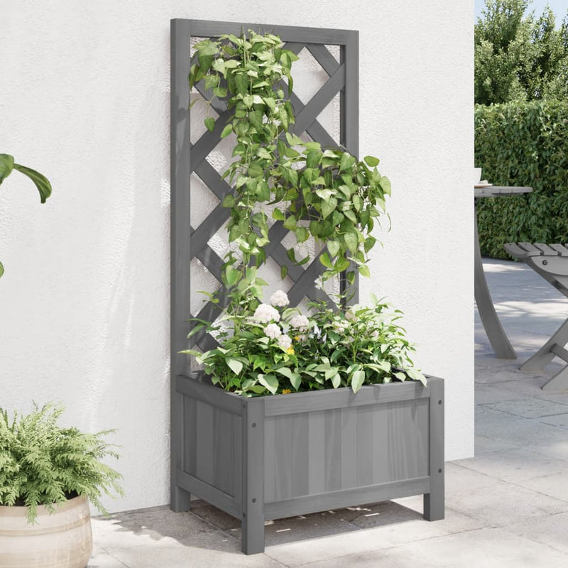 Load image into Gallery viewer, Vidaxl plantenbak met latwerk massief vurenhout grijs
