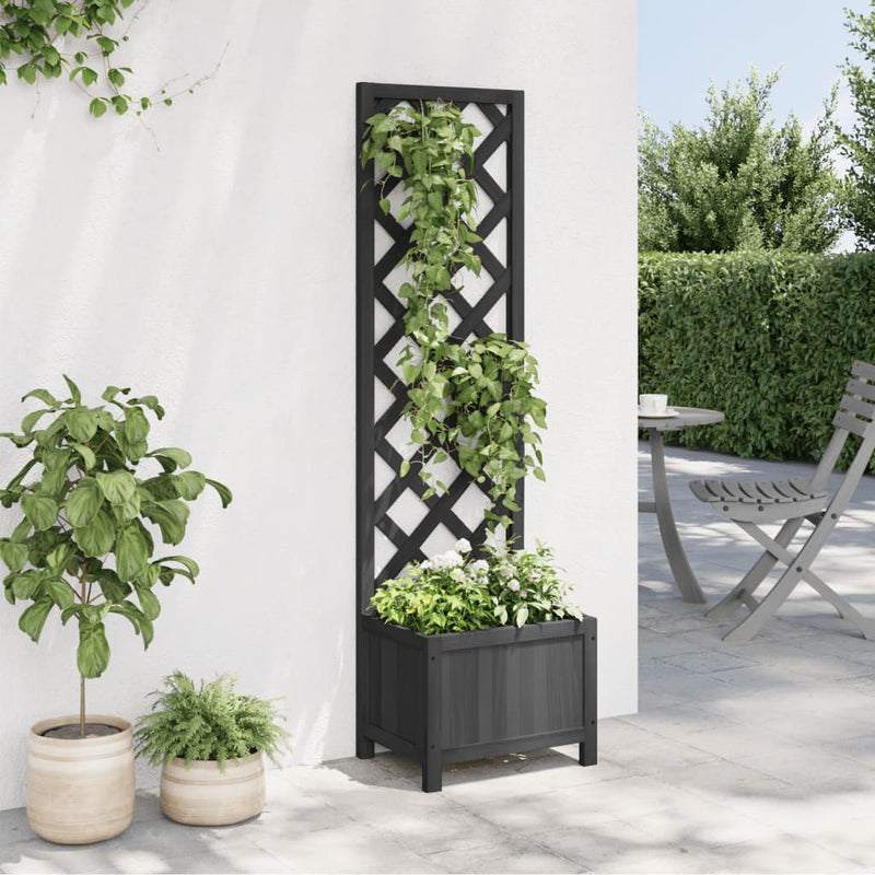 Load image into Gallery viewer, Vidaxl plantenbak met latwerk massief vurenhout zwart
