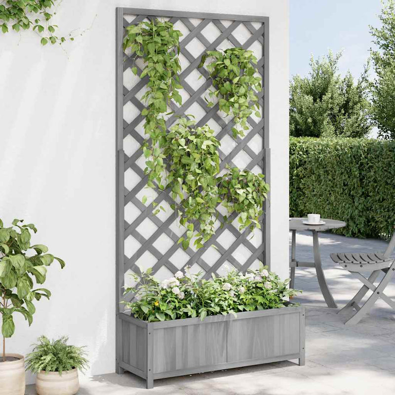 Load image into Gallery viewer, Vidaxl plantenbak met latwerk massief vurenhout grijs
