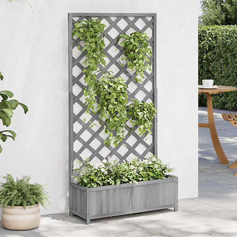Load image into Gallery viewer, Vidaxl plantenbak met latwerk massief vurenhout grijs
