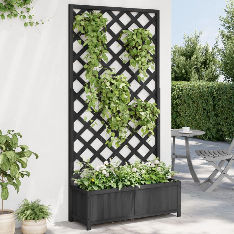 Load image into Gallery viewer, Vidaxl plantenbak met latwerk massief vurenhout zwart
